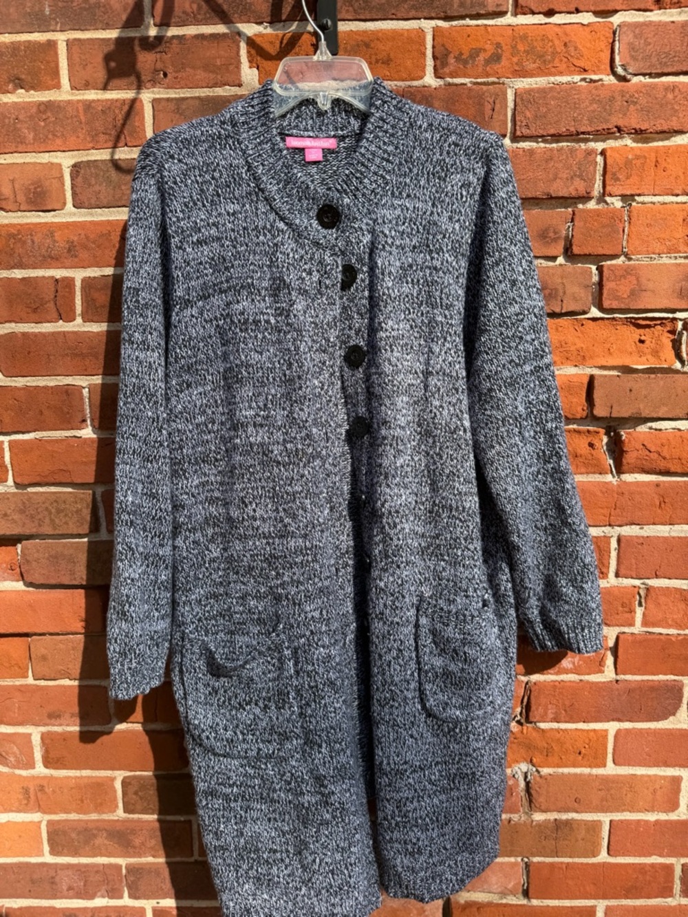 Woman Within Marled Black and White Knit Cardigan with Buttons